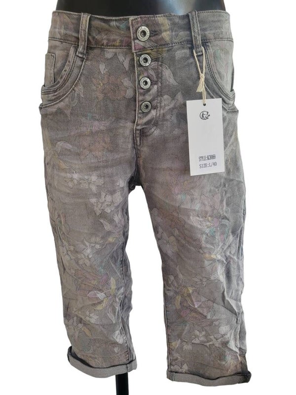 KAROSTAR Capri - Stretchjeans grau "bunte Blume", Gr. 44 - 1x verfügbar  (NR. KC8069)