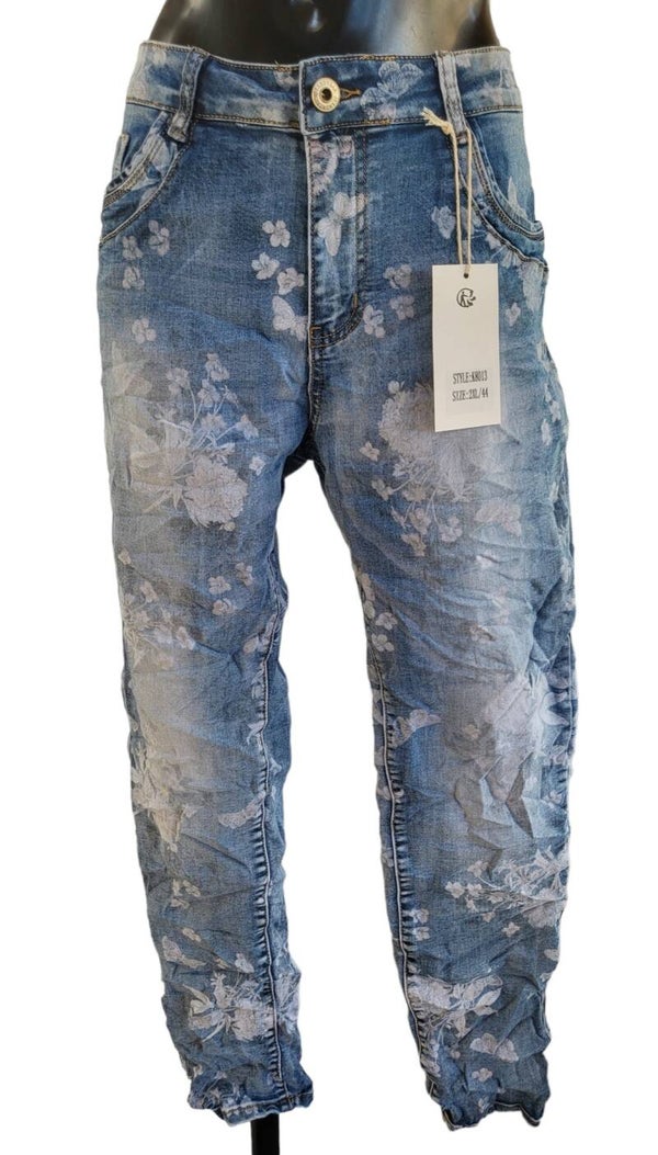 KAROSTAR Stretchjeans lang "Flowers", Gr. M (40) - 1x verfügbar (NR. K8013)