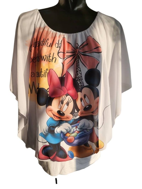 Fledermausshirt "Mickey & Minnie - Eiffelturm", Gr. 38 - 46, 1x verfügbar