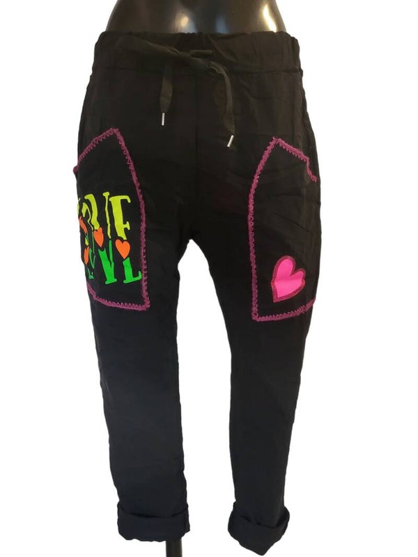 ISSIMA Stretchhose schwarz "LOVE", Gr. 38 - 42 - 2x verfügbar