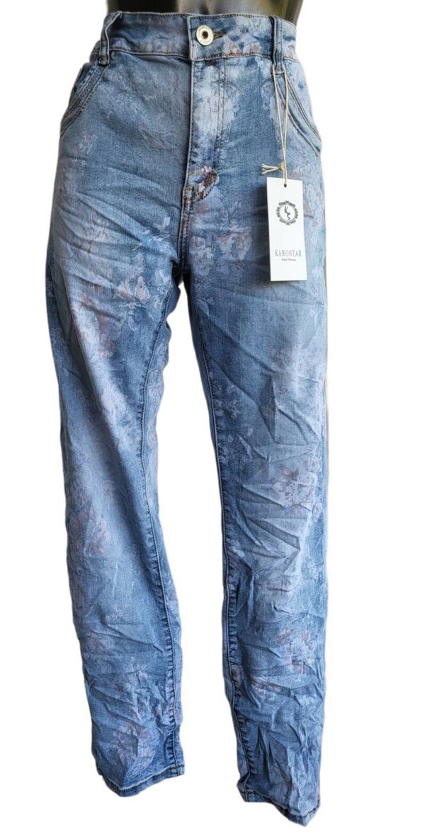 KARO STAR Stretchjeans lang "Blue & Flowers", Gr. 2XL (46/48) - 1x verfügbar (NR. K8032)