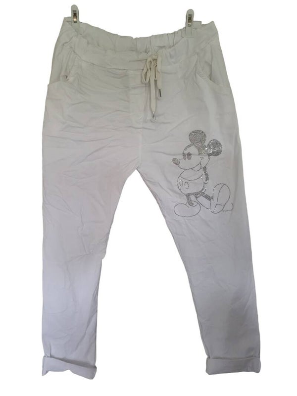 Stretchhose weiss mit Mickey Maus, Gr. 46/48, 2x verfügbar
