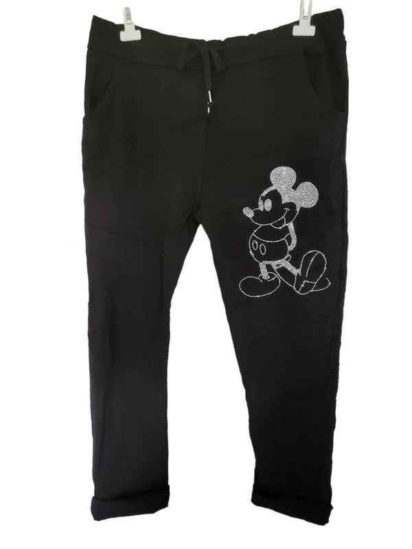 Stretchhose schwarz mit Mickey Maus, Gr. 46/48, 1x verfügbar