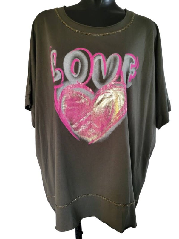 Tshirt khaki "LOVE", Gr. 38 - 44, 1x verfügbar