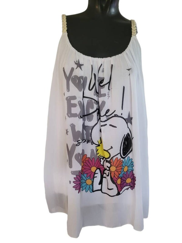 Trägershirt weiss "Snoopy mit Blumen", Gr. 38 - 42/44, 1x verfügbar