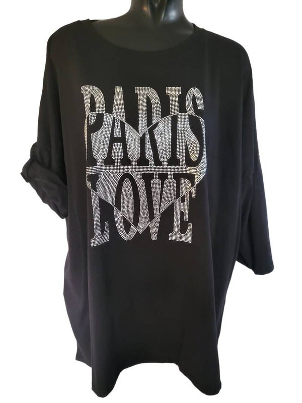 Shirt schwarz "PARIS LOVE", Gr. 38 - 42/44, 2x verfügbar