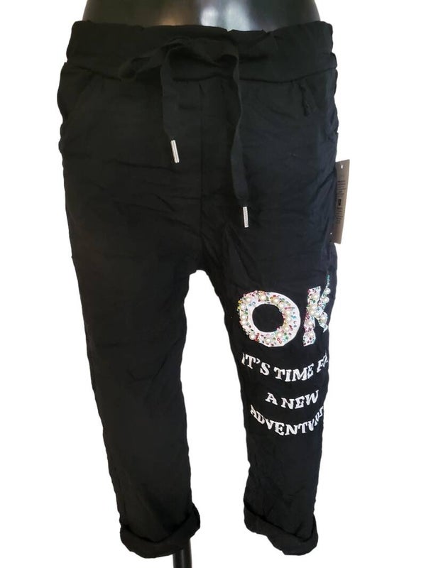 Capri-Stretchhose schwarz "OK", Gr. 38/40, 1x verfügbar