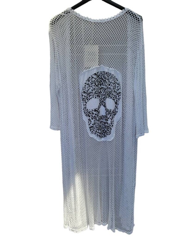Loch-Cardigan weiss "Totenkopf", Gr. 36/38  - 42, 1x verfügbar