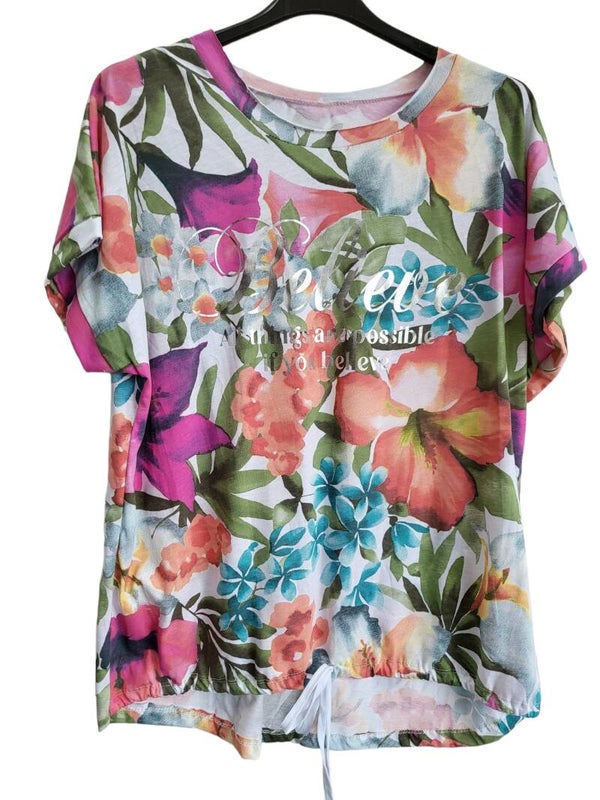 Tshirt pink/orange/grün mit Blumen, Gr. 38 - 42, 1x verfügbar