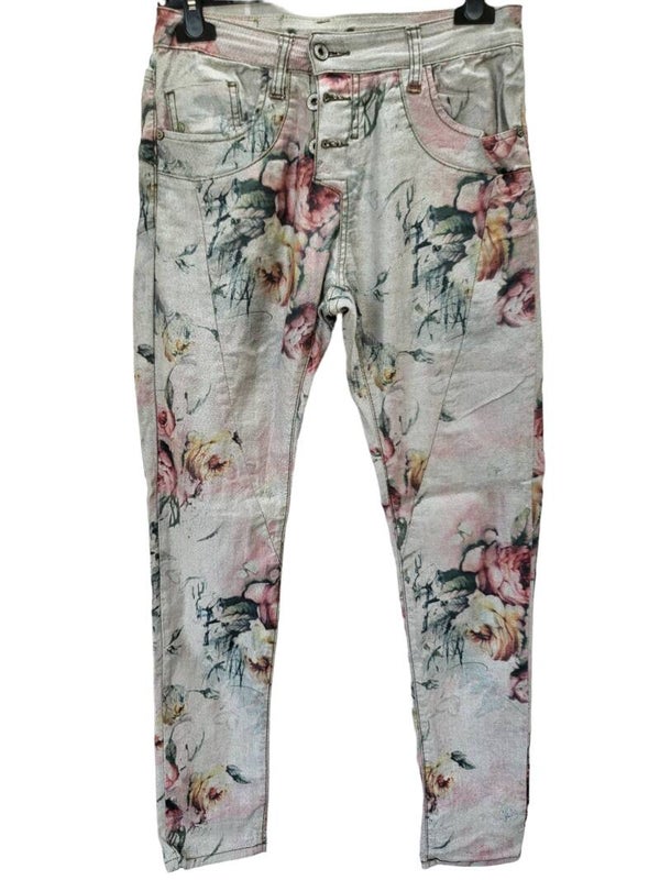 Hose grau mit Blumen, Gr. 36/38 - 1x verfügbar