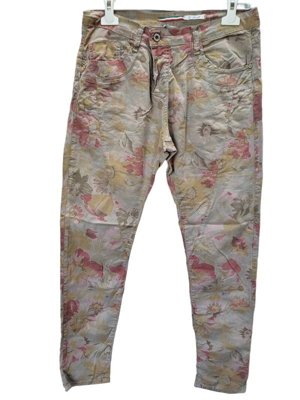 Hose beige mit Blumen, Gr. 36/38 - 1x verfügbar