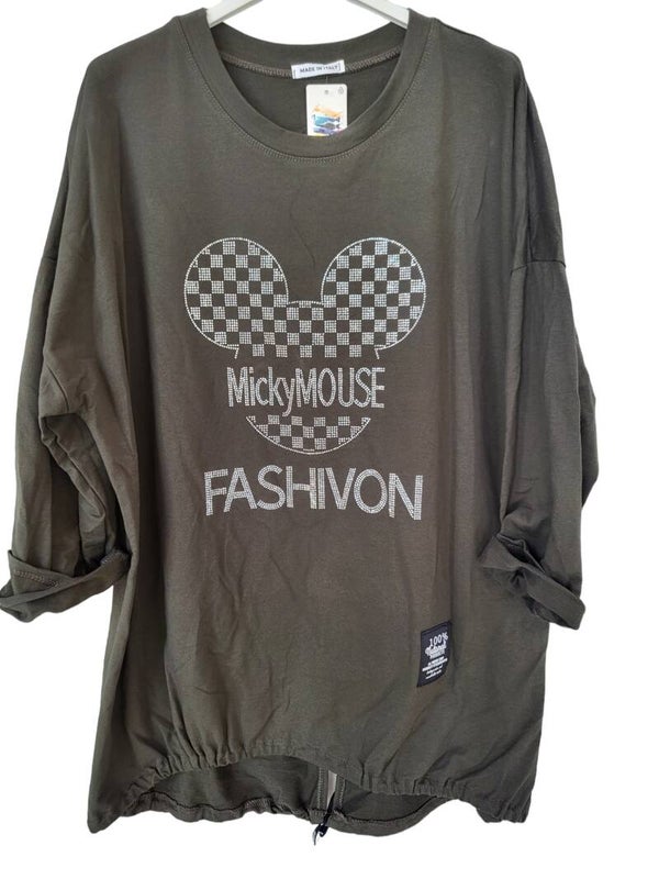 Shirt khaki " Mickey Mous" Fashivon, Gr. 40 - 46, 1x verfügbar
