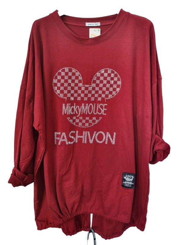 Shirt bordeaux " Mickey Mous" Fashivon, Gr. 40 - 46, 1x verfügbar