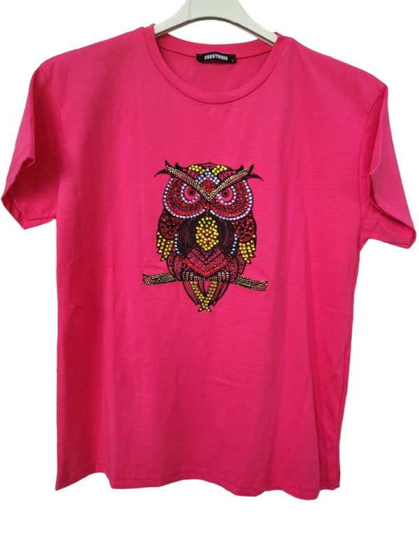 Tshirt pink mit Eule, Gr. 38 - 42, 1x verfügbar