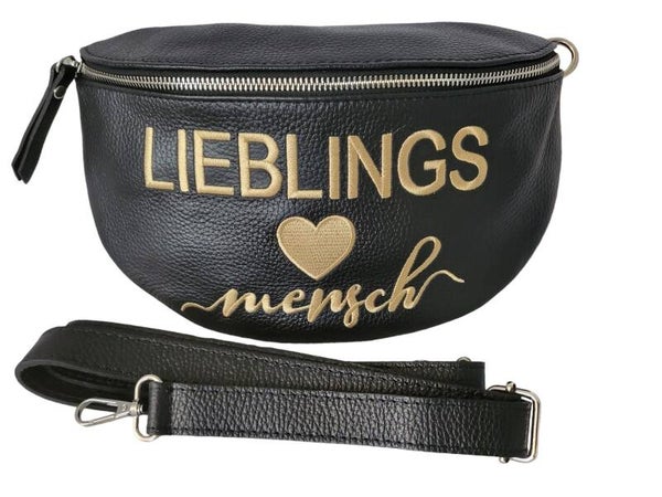 Brusttasche schwarz "Lieblingsmensch", Kunstleder - 2x verfügbar