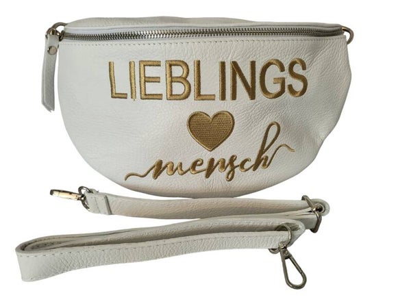 Brusttasche weiss "Lieblingsmensch", Kunstleder - 2x verfügbar
