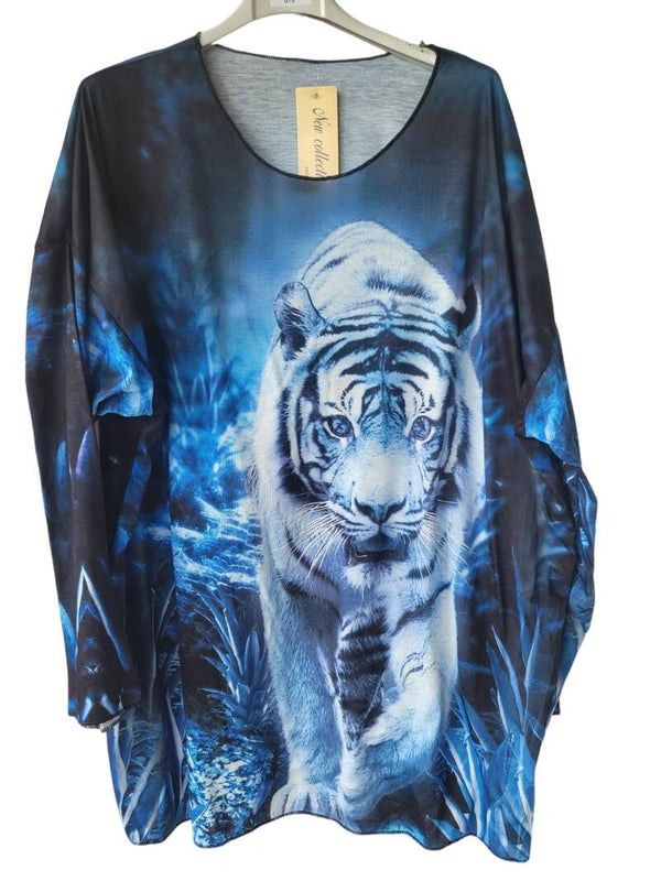 Langarmshirt "Tiger" blau, Gr. 40 - 44, 1x verfügbar