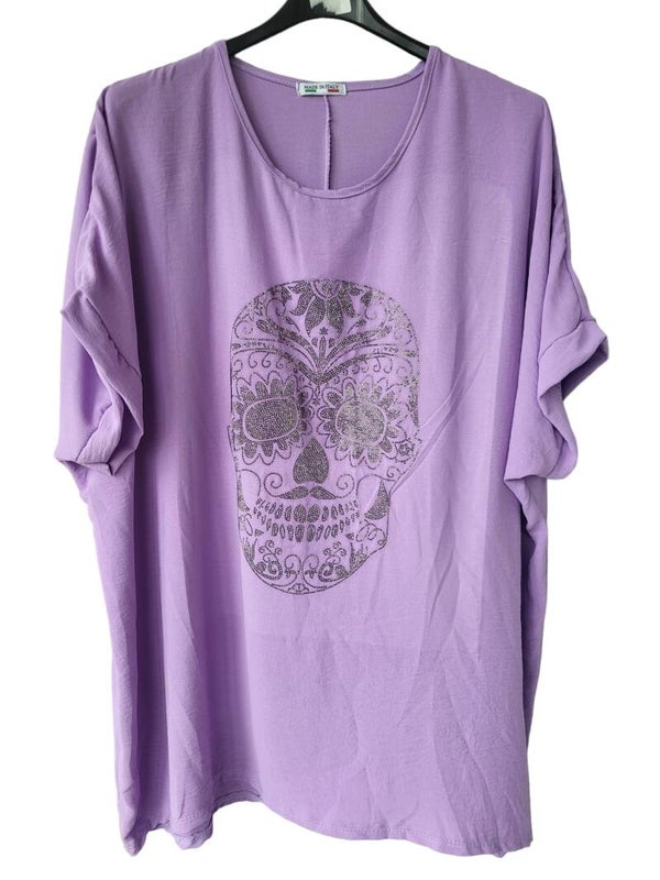 Tshirt lila & lang "Totenkopf", Gr. 38/40 - 42/44 - 1x verfügbar
