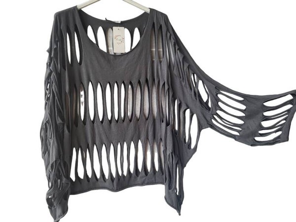 Schlitzpullover dunkelgrau, Gr. 38 - 42 - 1x verfügbar