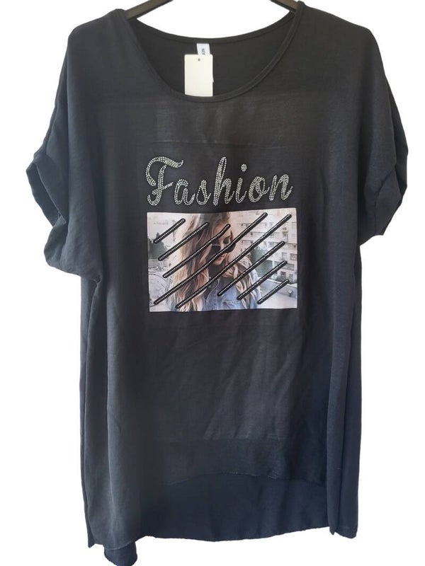 Tshirt schwarz "FASHION", Gr. 38 - 42, 1x vergügbar