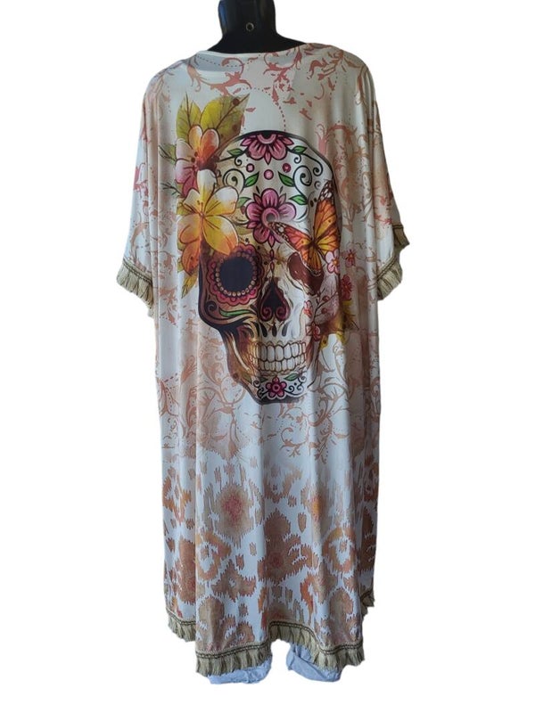 Cardigan lachs/beige "skull", Gr. onesize bis 44/46, 2x verfügbar