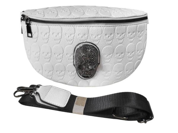 Brusttasche weiss "Skull", Kunstleder - 1x verfügbarr
