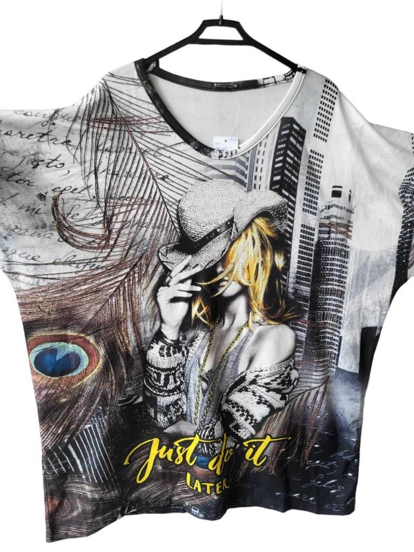 Langarmshirt "Lady mit Hut", Gr. 46 - 50, 1x verfügbar