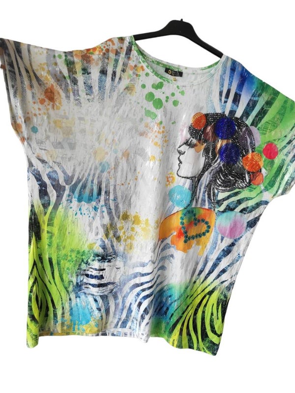 Tshirt grün/blau "Frau", Gr. 46 - 50 , 1x verfügbar