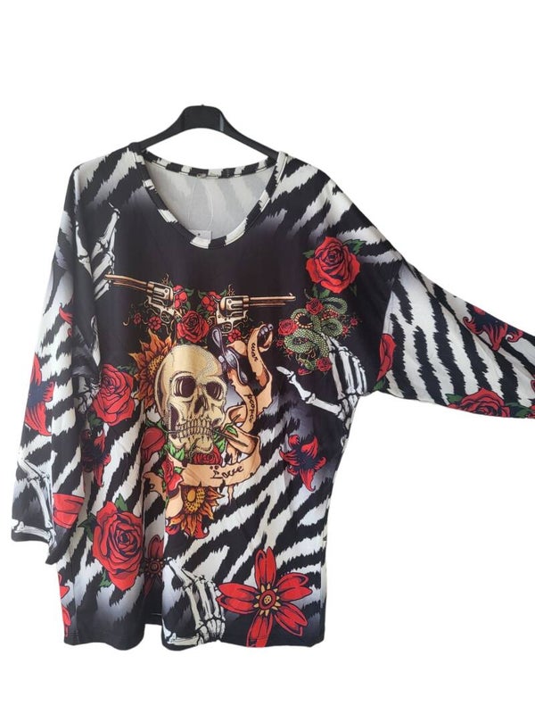 Langarmshirt "Skull mit Pistole", Gr. 46 - 50, 1x verfügbar