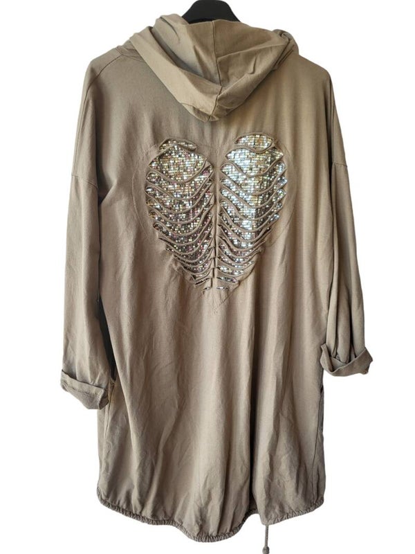 Cardigan beige mit Pailletten Herz, Gr. One size (bis 44), 3x verfügbar