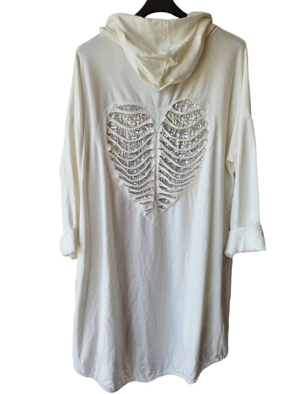 Cardigan ecru mit Pailletten Herz, Gr. One size (bis 44), 3x verfügbar