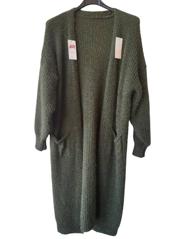 Cardigan dick - khaki/oliv - Glitzerschimmer, Gr. One size 38 - 44