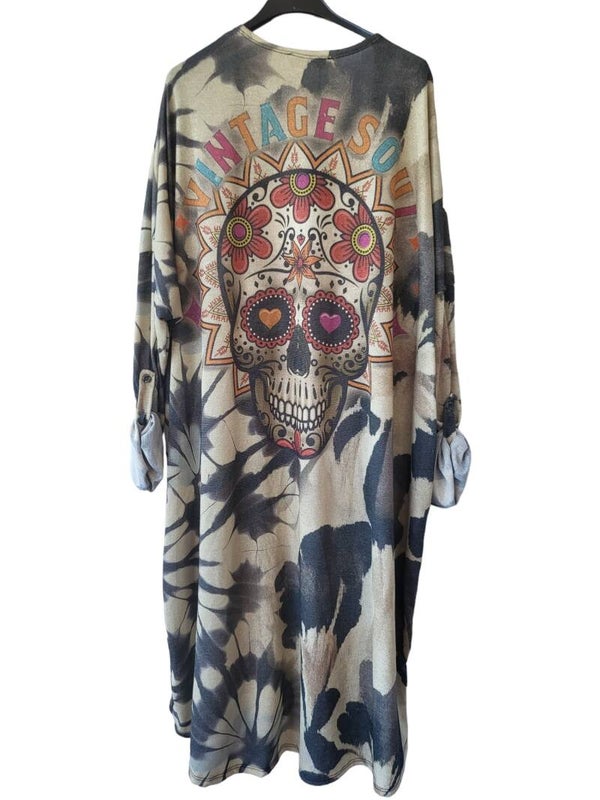 Cardigan langarm erdtöne "Skull", Gr. One size, 1x verfügbar