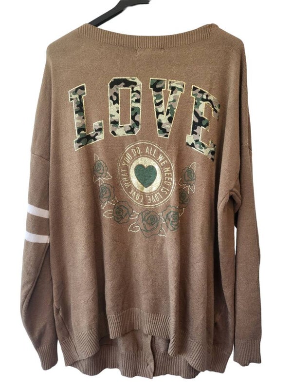 Strickjacke cammel "LOVE", Gr. 38 - 42/44, 1x verfügbar