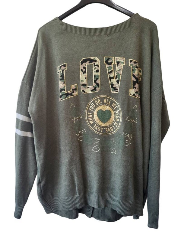 Strickjacke militär grün "LOVE", Gr. 38 - 42/44, 1x verfügbar