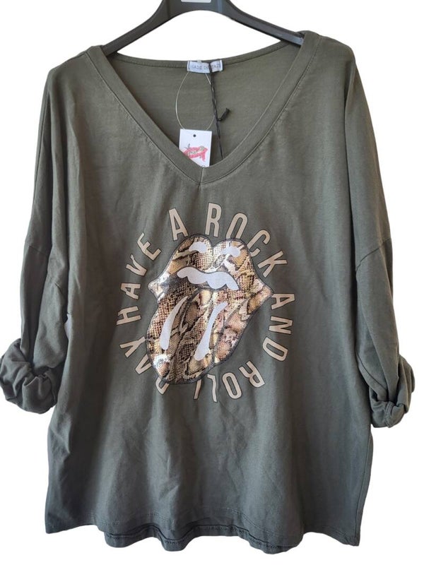 Sweatshirt militär grün "ROCK", Gr. 38 - 42, 1x verfügbar