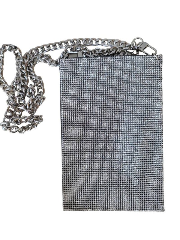 Handytasche mit silbernen Glitzersteinen - 1x verfügbar