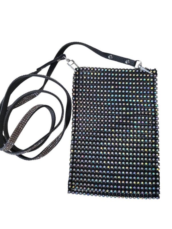 Handytasche transparent mit schwarzen Glitzersteinen - 1x verfügbar