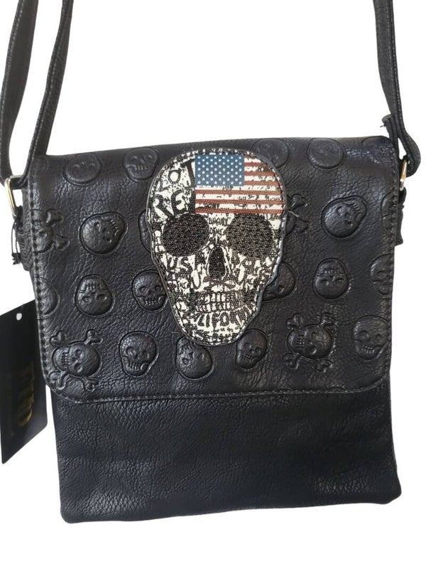 Umhängetasche schwarz "SKULL USA" - 1x verfügbar