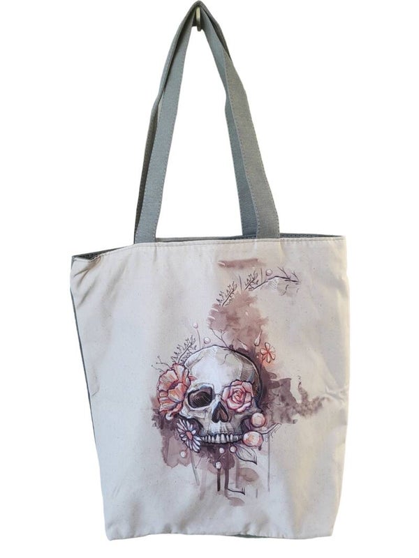 Stofftasche grau/weiss "Skull" - 1x verfügbar