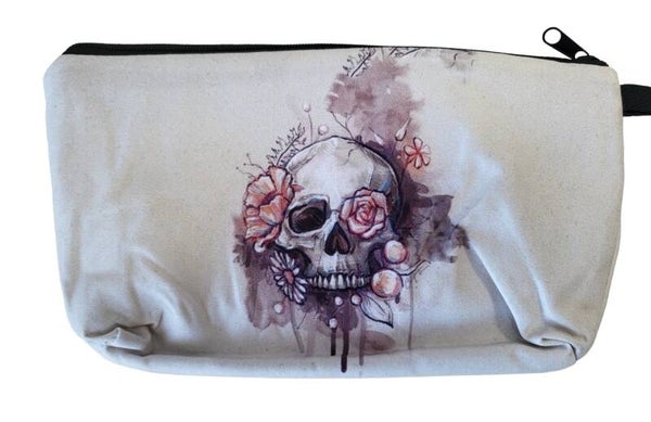 Kosmetiktasche weiss "Skull mit Blumen" - 2x verfügbar