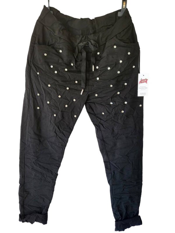 Stretchhose schwarz mit Steinchen, Gr. 40/42 - 2x verfügbar
