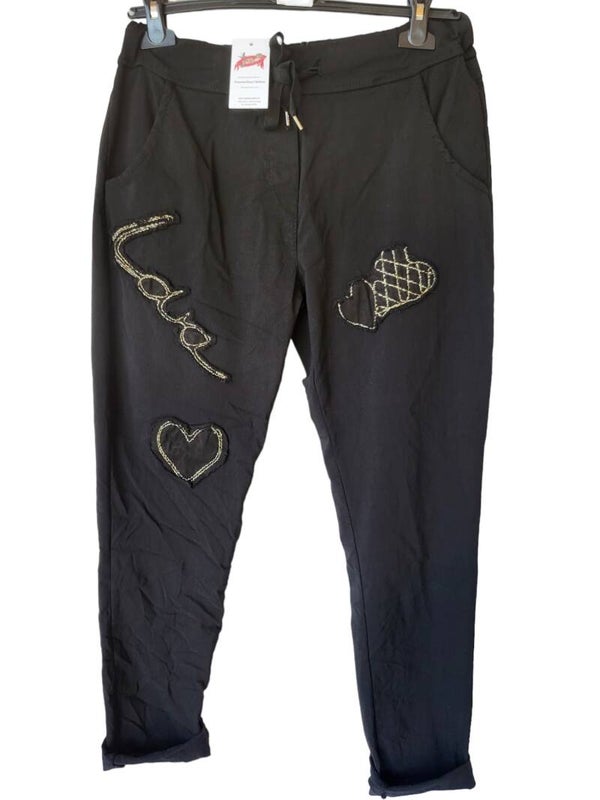 Stretchhose schwarz "LOVE" (ISSIMA), Gr. 38 - 42, 1x verfügbar