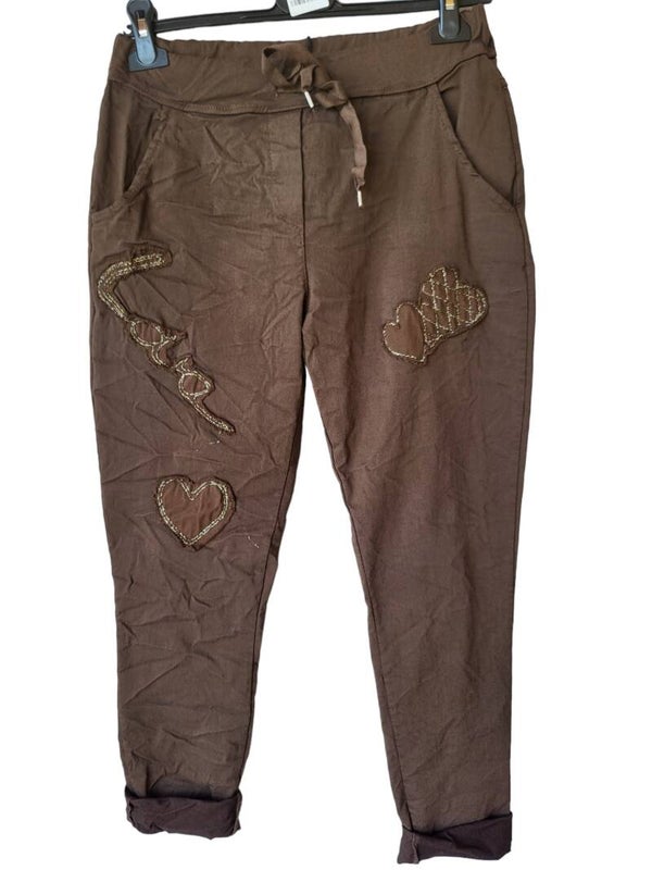 Stretchhose schokolade "LOVE" (ISSIMA), Gr. 38 - 42 - 2x verfügbar