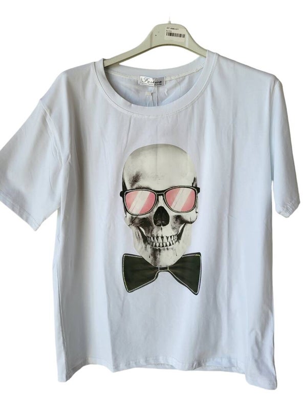 Tshirt weiss mit bling bling "Skull mit Fliege", Gr. 38 - 42, 1x verfügbar
