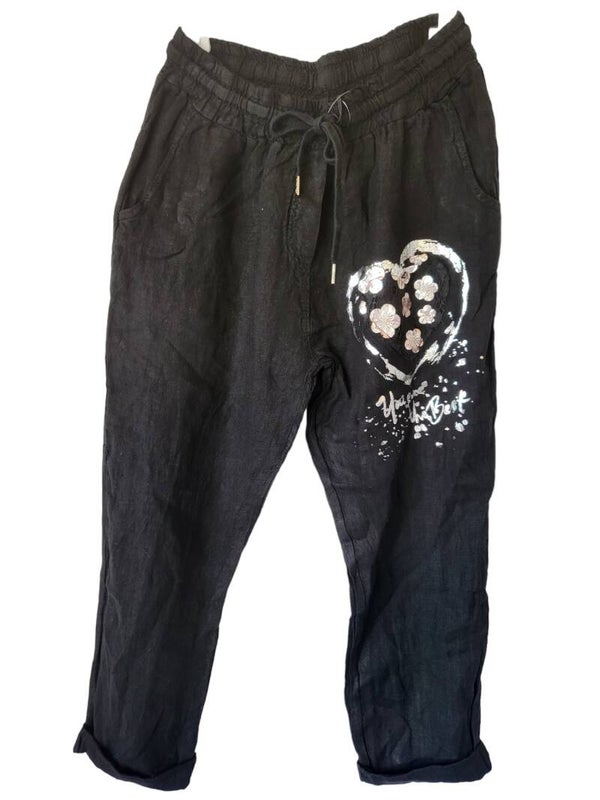 Stoffhose schwarz "silbriges Herz" (ISSIMA), Gr. 38/40 - 2x verfügbar