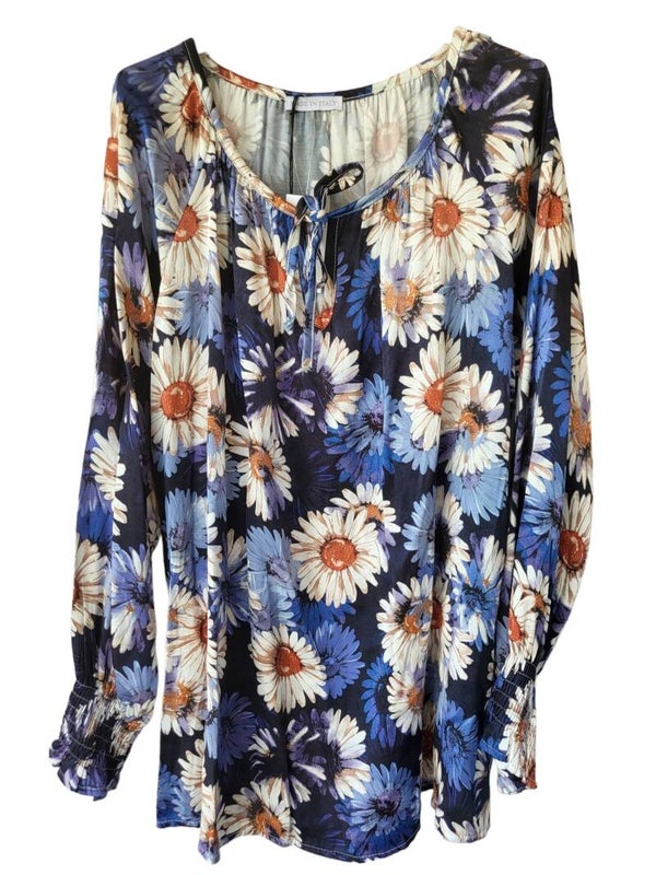 Bluse blau geblümt (ISSIMA), Gr. 38 - 42/44, 2x verfügbar