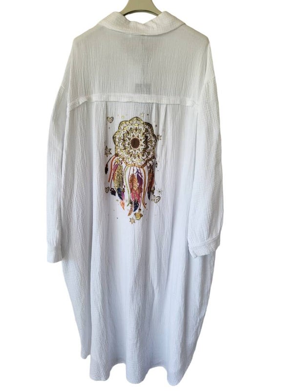 Longbluse weiss "Traumfänger", Gr. 38 - 44, 1x verfügbar