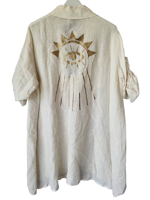 Bluse beige "3tes Auge", Gr. 38 - 44, 1x verfügbar