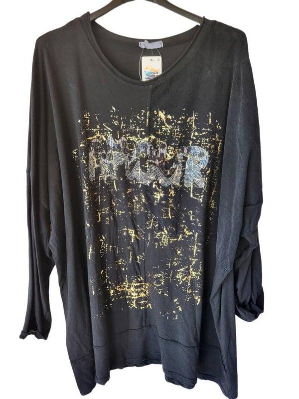 Sweatshirt schwarz mit Steinchen, Gr. 44/46 - 1x verfügbar